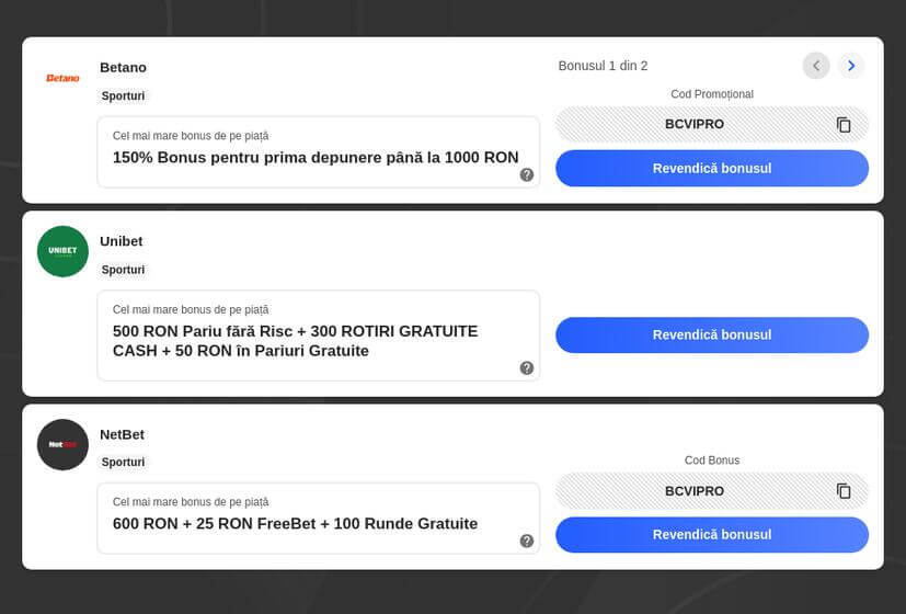 Bonus la prima depunere la casele de pariuri