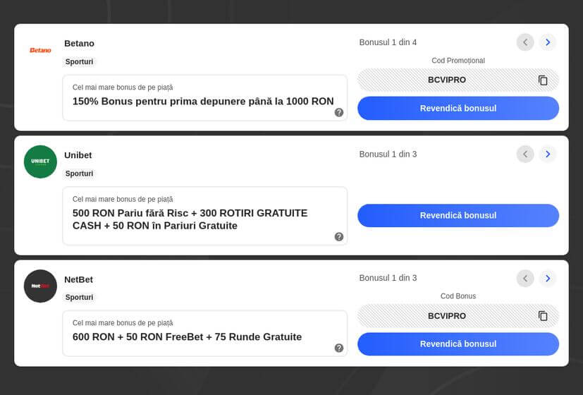 Top bonusuri de bun venit la case de pariuri